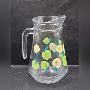Vintage Glass Pitcher Green Apple Pattern Made in Indonesia